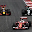Sebastian Vettel (GER) Ferrari SF16-H leads Daniel Ricciardo (AUS) Red Bull Racing RB12 and Nico Hulkenberg (GER) Force India VJM09 at Formula One World Championship, Rd9, Austrian Grand Prix, Race, Spielberg, Austria, Sunday 3 July 2016. © Sutton Images