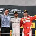 (L to R): Max Verstappen (NED) Red Bull Racing, James Vowles (GBR) Mercedes AMG F1 Chief Strategist, Lewis Hamilton (GBR) Mercedes AMG F1 and Kimi Raikkonen (FIN) Ferrari celebrate on the podium at Formula One World Championship, Rd9, Austrian Grand Prix, Race, Spielberg, Austria, Sunday 3 July 2016. © Sutton Images