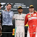 (L to R): Max Verstappen (NED) Red Bull Racing, James Vowles (GBR) Mercedes AMG F1 Chief Strategist, Lewis Hamilton (GBR) Mercedes AMG F1 and Kimi Raikkonen (FIN) Ferrari celebrate on the podium at Formula One World Championship, Rd9, Austrian Grand Prix, Race, Spielberg, Austria, Sunday 3 July 2016. © Sutton Images