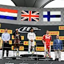 (L to R): Max Verstappen (NED) Red Bull Racing, James Vowles (GBR) Mercedes AMG F1 Chief Strategist, Lewis Hamilton (GBR) Mercedes AMG F1 and Kimi Raikkonen (FIN) Ferrari on the podium at Formula One World Championship, Rd9, Austrian Grand Prix, Race, Spielberg, Austria, Sunday 3 July 2016. © Sutton Images