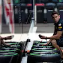 Red Bull Racing mechanic and Pirelli tyres at Formula One World Championship, Rd9, Austrian Grand Prix, Preparations, Spielberg, Austria, Thursday 30 June 2016. © Sutton Images