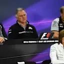 (L to R): Franz Tost (AUT) Scuderia Toro Rosso Team Principal, Dave Ryan (GBR) Manor Racing Racing Director, Robert Fearnley (GBR) Force India F1 Team Deputy Team Principal and Claire Williams (GBR) Williams Deputy Team Principal in the Press Conference at Formula One World Championship, Rd2, Bahrain Grand Prix Practice, Bahrain International Circuit, Sakhir, Bahrain, Friday 1 April 2016. © Sutton Motorsport Images