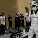 Pole sitter Lewis Hamilton (GBR) Mercedes AMG F1 celebrates in parc ferme at Formula One World Championship, Rd2, Bahrain Grand Prix Qualifying, Bahrain International Circuit, Sakhir, Bahrain, Saturday 2 April 2016. © Sutton Motorsport Images