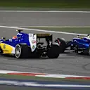 Felipe Nasr (BRA) Sauber C35 and Pascal Wehrlein (GER) Manor Racing MRT05 battle for position at Formula One World Championship, Rd2, Bahrain Grand Prix Race, Bahrain International Circuit, Sakhir, Bahrain, Sunday 3 April 2016. © Sutton Motorsport Images