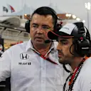 Eric Boullier (FRA) McLaren Racing Director and Fernando Alonso (ESP) McLaren on the grid on the grid at Formula One World Championship, Rd2, Bahrain Grand Prix Race, Bahrain International Circuit, Sakhir, Bahrain, Sunday 3 April 2016. © Sutton Motorsport Images