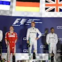 Podium (L to R): Aldo Costa (ITA) Mercedes AMG F1 Engineering Director, Kimi Raikkonen (FIN) Ferrari, race winner Nico Rosberg (GER) Mercedes AMG F1 and Lewis Hamilton (GBR) Mercedes AMG F1 at Formula One World Championship, Rd2, Bahrain Grand Prix Race, Bahrain International Circuit, Sakhir, Bahrain, Sunday 3 April 2016. © Sutton Motorsport Images