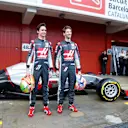 Romain Grosjean (FRA) Haas F1 and Esteban Gutierrez (MEX) Haas F1 with the Haas VF-16 at Formula One Testing, Day One, Barcelona, Spain, Monday 22 February 2016. © Sutton Motorsport Images