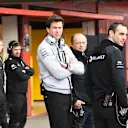 Cyril Abiteboul (FRA) Renault Sport F1 Managing Director, Toto Wolff (AUT) Mercedes AMG F1 Director of Motorsport and Frederic Vasseur (FRA) Renault Sport F1 Team Racing Director at Formula One Testing, Day One, Barcelona, Spain, Monday 22 February 2016. © Sutton Motorsport Images