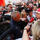 Sebastian Vettel (GER) Ferrari talks with the media at Formula One Testing, Day One, Barcelona, Spain, 17 May 2016. © Sutton Images