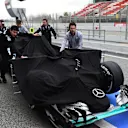 Mercedes AMG F1 mechanics with Mercedes-Benz F1 W07 Hybrid in pit lane at Formula One Testing, Day Two, Barcelona, Spain, Wednesday 2 March 2016. © Sutton Motorsport Images