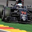 Fernando Alonso (ESP) McLaren MP4-31 runs wide at Formula One World Championship, Rd13, Belgian Grand Prix, Practice, Spa Francorchamps, Belgium, Friday 26 August 2016. © Sutton Images