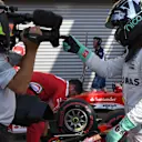 Pole sitter Nico Rosberg (GER) Mercedes-Benz F1 W07 Hybrid celebrates in parc ferme at Formula One World Championship, Rd13, Belgian Grand Prix, Qualifying, Spa Francorchamps, Belgium, Saturday 27 August 2016. © Sutton Images