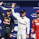 (L to R): Max Verstappen (NED) Red Bull Racing, pole sitter Nico Rosberg (GER) Mercedes AMG F1 and Kimi Raikkonen (FIN) Ferrari celebrate in parc ferme at Formula One World Championship, Rd13, Belgian Grand Prix, Qualifying, Spa Francorchamps, Belgium, Saturday 27 August 2016. © Sutton Images