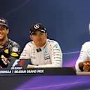 Daniel Ricciardo (AUS) Red Bull Racing, Race winner Nico Rosberg (GER) Mercedes AMG F1 and Lewis Hamilton (GBR) Mercedes AMG F1 in the Press Conference at Formula One World Championship, Rd13, Belgian Grand Prix, Race, Spa Francorchamps, Belgium, Sunday 28 August 2016. © Sutton Images