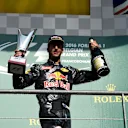 Daniel Ricciardo (AUS) Red Bull Racing celebrates on the podium with the champagne and the trophy at Formula One World Championship, Rd13, Belgian Grand Prix, Race, Spa Francorchamps, Belgium, Sunday 28 August 2016. © Sutton Images