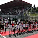 Driver observe the National Anthem on the grid at Formula One World Championship, Rd13, Belgian Grand Prix, Race, Spa Francorchamps, Belgium, Sunday 28 August 2016. © Sutton Images