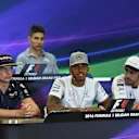 Romain Grosjean (FRA) Haas F1, Max Verstappen (NED) Red Bull Racing, Esteban Ocon (FRA) Manor Racing, Lewis Hamilton (GBR) Mercedes AMG F1 and Fernando Alonso (ESP) McLaren in the Press Conference at Formula One World Championship, Rd13, Belgian Grand Prix, Preparations, Spa Francorchamps, Belgium, Thursday 25 August 2016. © Sutton Images