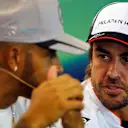 Fernando Alonso (ESP) McLaren and Lewis Hamilton (GBR) Mercedes AMG F1 in the Press Conference at Formula One World Championship, Rd13, Belgian Grand Prix, Preparations, Spa Francorchamps, Belgium, Thursday 25 August 2016. © Sutton Images