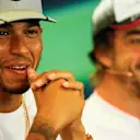 Lewis Hamilton (GBR) Mercedes AMG F1 and Fernando Alonso (ESP) McLaren in the Press Conference at Formula One World Championship, Rd13, Belgian Grand Prix, Preparations, Spa Francorchamps, Belgium, Thursday 25 August 2016. © Sutton Images