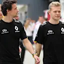 Jolyon Palmer (GBR) Renault Sport F1 Team and Kevin Magnussen (DEN) Renault Sport F1 Team at Formula One World Championship, Rd20, Brazilian Grand Prix, Practice, Interlagos, Sao Paulo, Brazil, Friday 11 November 2016. © Sutton Images
