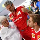 Bernie Ecclestone (GBR) CEO Formula One Group (FOM), Maurizio Arrivabene (ITA) Ferrari Team Principal and Sebastian Vettel (GER) Ferrari at Formula One World Championship, Rd20, Brazilian Grand Prix, Practice, Interlagos, Sao Paulo, Brazil, Friday 11 November 2016. © Sutton Images