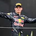 Max Verstappen (NED) Red Bull Racing celebrates on the podium at Formula One World Championship, Rd20, Brazilian Grand Prix, Race, Interlagos, Sao Paulo, Brazil, Sunday 13 November 2016. © Sutton Images