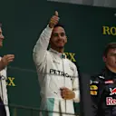 Lewis Hamilton (GBR) Mercedes AMG F1 celebrates on the podium at Formula One World Championship, Rd20, Brazilian Grand Prix, Race, Interlagos, Sao Paulo, Brazil, Sunday 13 November 2016. © Sutton Images