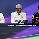Nico Rosberg (GER) Mercedes AMG F1, Lewis Hamilton (GBR) Mercedes AMG F1 and Max Verstappen (NED) Red Bull Racing in the Press Conference at Formula One World Championship, Rd20, Brazilian Grand Prix, Race, Interlagos, Sao Paulo, Brazil, Sunday 13 November 2016. © Sutton Images