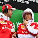 Sebastian Vettel (GER) Ferrari and Kimi Raikkonen (FIN) Ferrari on the drivers parade at Formula One World Championship, Rd20, Brazilian Grand Prix, Race, Interlagos, Sao Paulo, Brazil, Sunday 13 November 2016. © Sutton Images