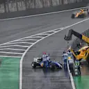 The crashed car of Marcus Ericsson (SWE) Sauber C35 is recovered at Formula One World Championship, Rd20, Brazilian Grand Prix, Race, Interlagos, Sao Paulo, Brazil, Sunday 13 November 2016. © Sutton Images