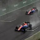 Esteban Ocon (FRA) Manor Racing MRT05 and Pascal Wehrlein (GER) Manor Racing MRT05 at Formula One World Championship, Rd20, Brazilian Grand Prix, Race, Interlagos, Sao Paulo, Brazil, Sunday 13 November 2016. © Sutton Images