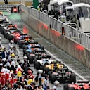Cars in pit lane after the race suspension at Formula One World Championship, Rd20, Brazilian Grand Prix, Race, Interlagos, Sao Paulo, Brazil, Sunday 13 November 2016. © Sutton Images