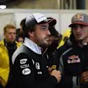 Fernando Alonso (ESP) McLaren and Carlos Sainz (ESP) Scuderia Toro Rosso on the drivers parade at Formula One World Championship, Rd20, Brazilian Grand Prix, Race, Interlagos, Sao Paulo, Brazil, Sunday 13 November 2016. © Sutton Images