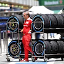 Ferrari mechanic with Pirelli tyres at Formula One World Championship, Rd20, Brazilian Grand Prix, Preparations, Interlagos, Sao Paulo, Brazil, Thursday 10 November 2016. © Sutton Images