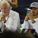 Charlie Whiting (GBR) FIA Delegate and Lewis Hamilton (GBR) Mercedes AMG F1 in the Press Conference at Formula One World Championship, Rd20, Brazilian Grand Prix, Preparations, Interlagos, Sao Paulo, Brazil, Thursday 10 November 2016. © Sutton Images