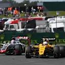 Romain Grosjean (FRA) Haas VF-16 and Kevin Magnussen (DEN) Renault Sport F1 Team RS16 at Formula One World Championship, Rd10, British Grand Prix, Practice, Silverstone, England, Friday 8 July 2016. © Sutton Images