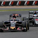 Daniil Kvyat (RUS) Scuderia Toro Rosso STR11 and Fernando Alonso (ESP) McLaren MP4-31 at Formula One World Championship, Rd10, British Grand Prix, Qualifying, Silverstone, England, Saturday 9 July 2016. © Sutton Images