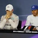 Nico Rosberg (GER) Mercedes AMG F1 and Lewis Hamilton (GBR) Mercedes AMG F1 in the Press Conference at Formula One World Championship, Rd10, British Grand Prix, Race, Silverstone, England, Sunday 10 July 2016. © Sutton Images