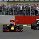 Max Verstappen (NED) Red Bull Racing RB12 AND Nico Rosberg (GER) Mercedes-Benz F1 W07 Hybrid BATTLE at Formula One World Championship, Rd10, British Grand Prix, Race, Silverstone, England, Sunday 10 July 2016. © Sutton Images