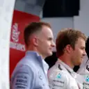 (L to R): John Owen (GBR) Mercedes AMG F1 Chief Designer, Nico Rosberg (GER) Mercedes AMG F1 and Lewis Hamilton (GBR) Mercedes AMG F1 on the podium at Formula One World Championship, Rd10, British Grand Prix, Race, Silverstone, England, Sunday 10 July 2016. © Sutton Images