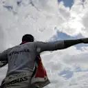 Race winner Lewis Hamilton (GBR) Mercedes AMG F1 celebrates with the fans at Formula One World Championship, Rd10, British Grand Prix, Race, Silverstone, England, Sunday 10 July 2016. © Sutton Images
