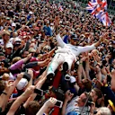 Race winner Lewis Hamilton (GBR) Mercedes AMG F1 celebrates with the fans at Formula One World Championship, Rd10, British Grand Prix, Race, Silverstone, England, Sunday 10 July 2016. © Sutton Images