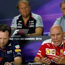 Christian Horner (GBR) Red Bull Racing Team Principal and Jock Clear (GBR) Ferrari Chief Engineer in the Press Conference at Formula One World Championship, Rd7, Canadian Grand Prix, Practice, Montreal, Canada, Friday 10 June 2016. © Sutton Images