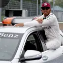 Pole sitter Lewis Hamilton (GBR) Mercedes AMG F1 celebrates in parc ferme at Formula One World Championship, Rd7, Canadian Grand Prix, Qualifying, Montreal, Canada, Saturday 11 June 2016. © Sutton Images