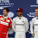(L to R): Sebastian Vettel (GER) Ferrari, pole sitter Lewis Hamilton (GBR) Mercedes AMG F1 and Nico Rosberg (GER) Mercedes AMG F1 celebrate in parc ferme at Formula One World Championship, Rd7, Canadian Grand Prix, Qualifying, Montreal, Canada, Saturday 11 June 2016. © Sutton Images