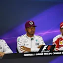 (L to R): Nico Rosberg (GER) Mercedes AMG F1, Lewis Hamilton (GBR) Mercedes AMG F1 and Sebastian Vettel (GER) Ferrari in the Press Conference at Formula One World Championship, Rd7, Canadian Grand Prix, Qualifying, Montreal, Canada, Saturday 11 June 2016. © Sutton Images