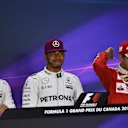 (L to R): Nico Rosberg (GER) Mercedes AMG F1, Sebastian Vettel (GER) Ferrari and Nico Rosberg (GER) Mercedes AMG F1 in the Press Conference at Formula One World Championship, Rd7, Canadian Grand Prix, Qualifying, Montreal, Canada, Saturday 11 June 2016. © Sutton Images