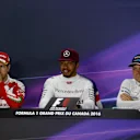 (L to R): Sebastian Vettel (GER) Ferrari, race winner Lewis Hamilton (GBR) Mercedes AMG F1 and Valtteri Bottas (FIN) Williams in the Press Conference at Formula One World Championship, Rd7, Canadian Grand Prix, Race, Montreal, Canada, Sunday 12 June 2016. © Sutton Images