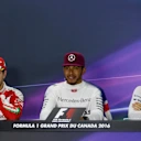(L to R): Sebastian Vettel (GER) Ferrari, race winner Lewis Hamilton (GBR) Mercedes AMG F1 and Valtteri Bottas (FIN) Williams in the Press Conference at Formula One World Championship, Rd7, Canadian Grand Prix, Race, Montreal, Canada, Sunday 12 June 2016. © Sutton Images