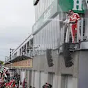 Valtteri Bottas (FIN) Williams, Race winner Lewis Hamilton (GBR) Mercedes AMG F1 and Sebastian Vettel (GER) Ferrari celebrate on the podium with the champagne at Formula One World Championship, Rd7, Canadian Grand Prix, Race, Montreal, Canada, Sunday 12 June 2016. © Sutton Images